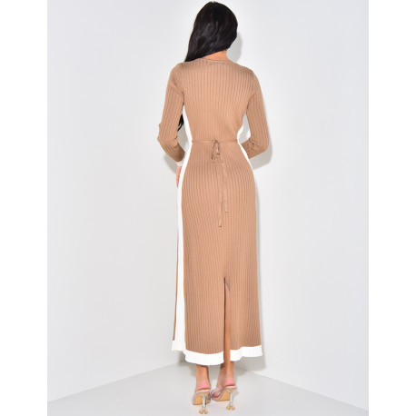 Ribbed long dress with contrast stripes
