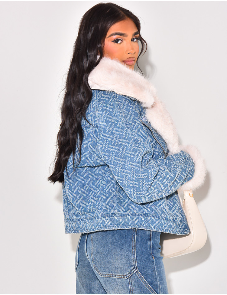 Veste en jean en fourrure best sale