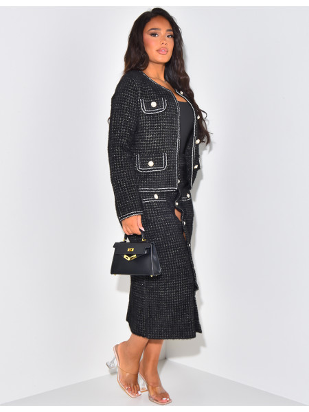 Set aus Rock und weicher Weste mit Perlenknöpfen