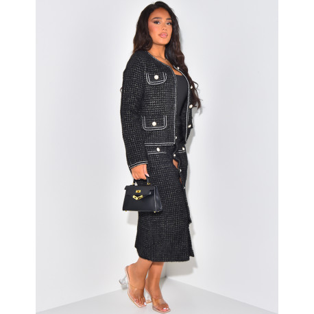 Set aus Rock und weicher Weste mit Perlenknöpfen