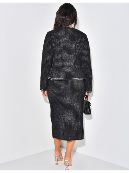 Set aus Rock und weicher Weste mit Perlenknöpfen