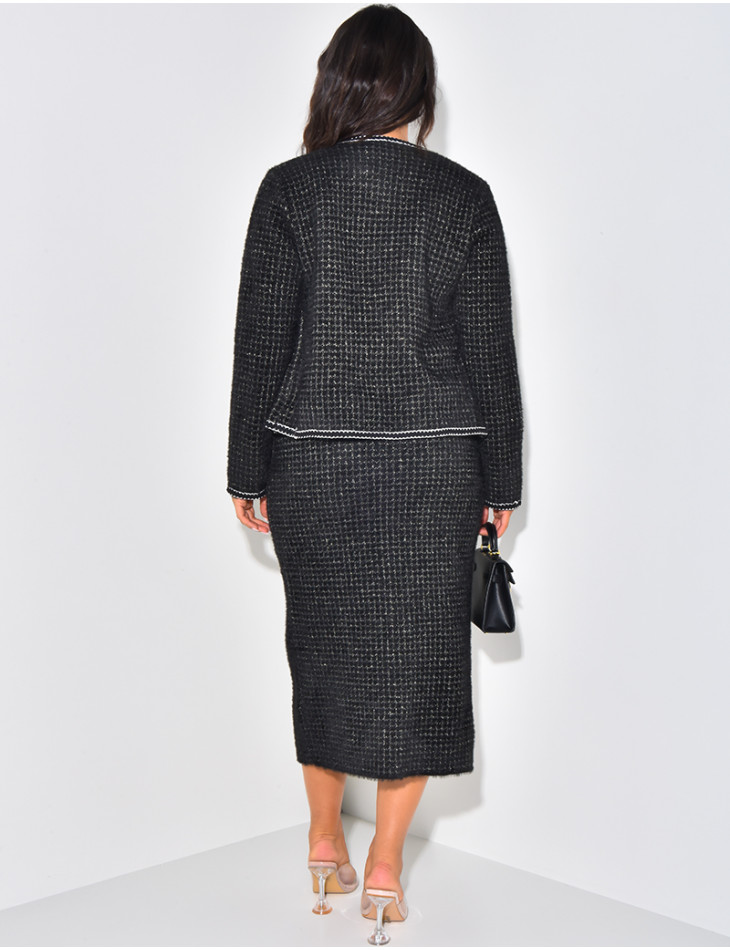 Set aus Rock und weicher Weste mit Perlenknöpfen