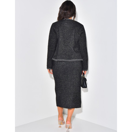 Set aus Rock und weicher Weste mit Perlenknöpfen