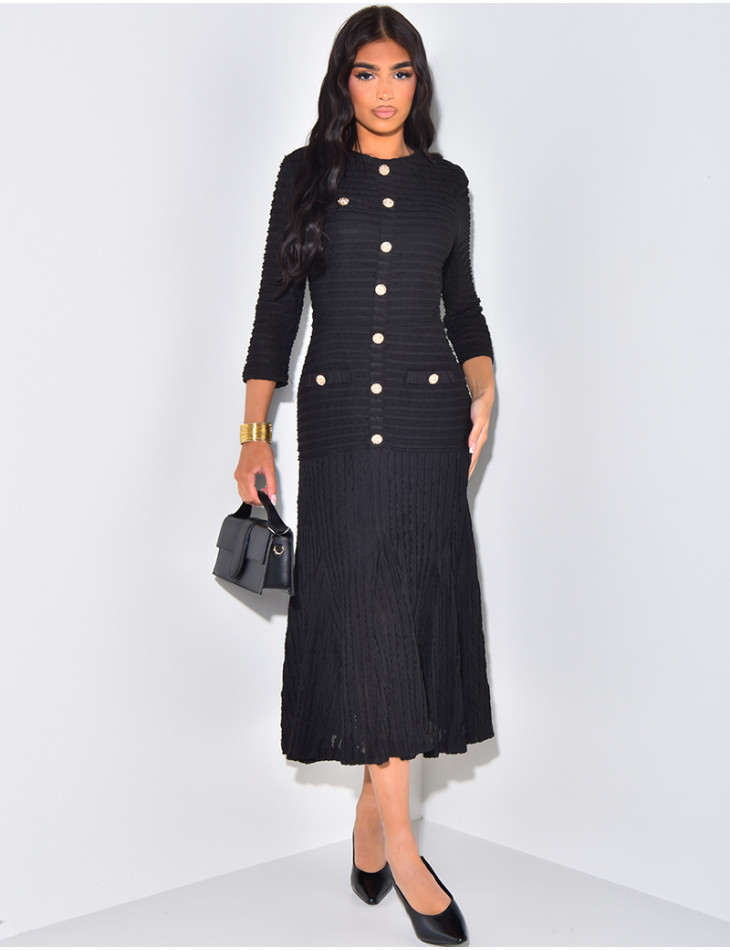 Robe longue texturée à boutons officiers