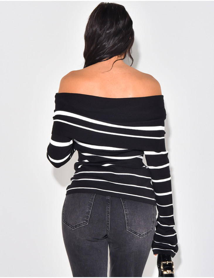 Pull tout doux col bateau à rayures