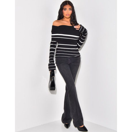 Pull tout doux col bateau à rayures