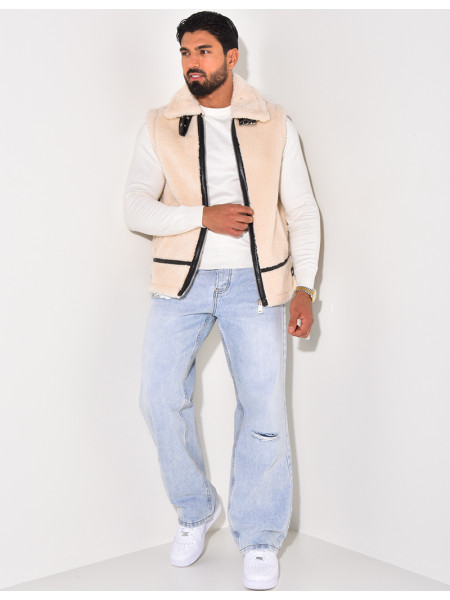 Bombardier sans manches en peau de mouton