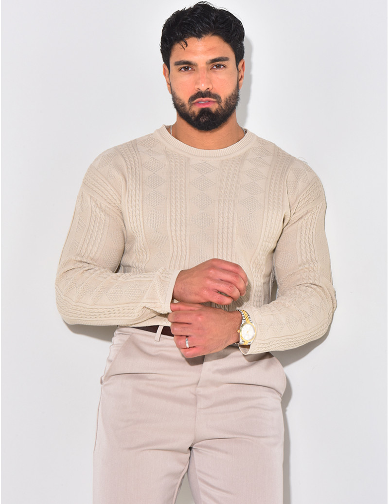 Pull fin en laine à motifs