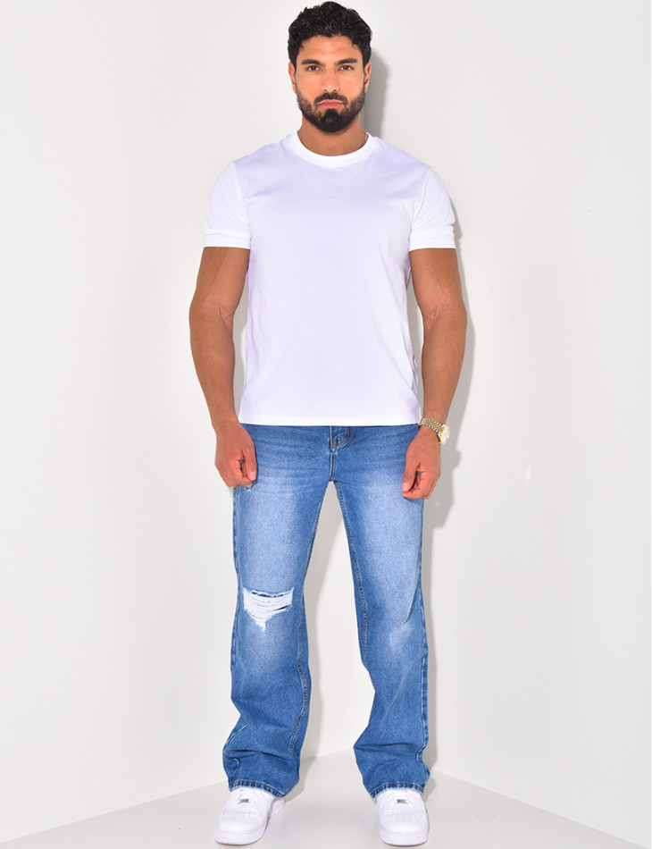 Jeans coupe droite destroy