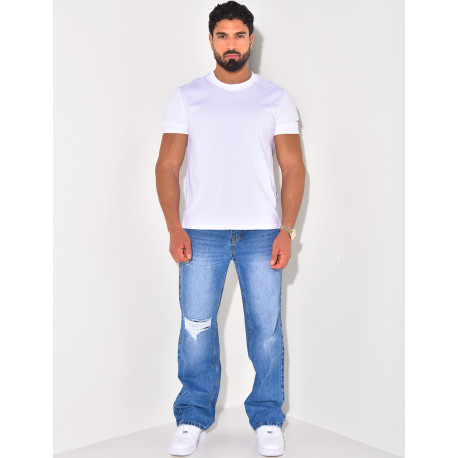 Jeans coupe droite destroy