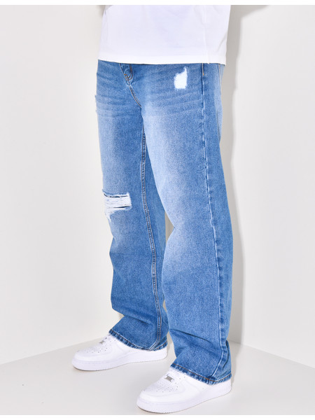 Jeans coupe droite destroy