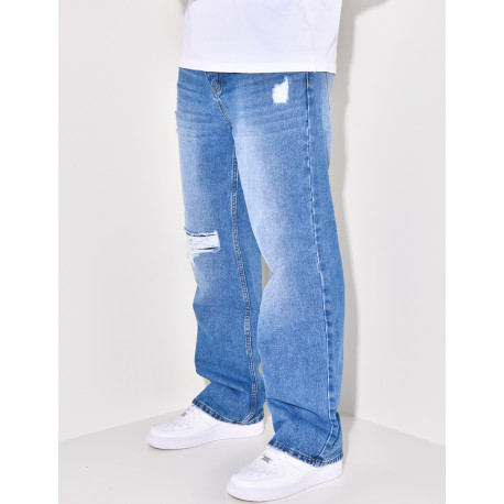 Jeans coupe droite destroy