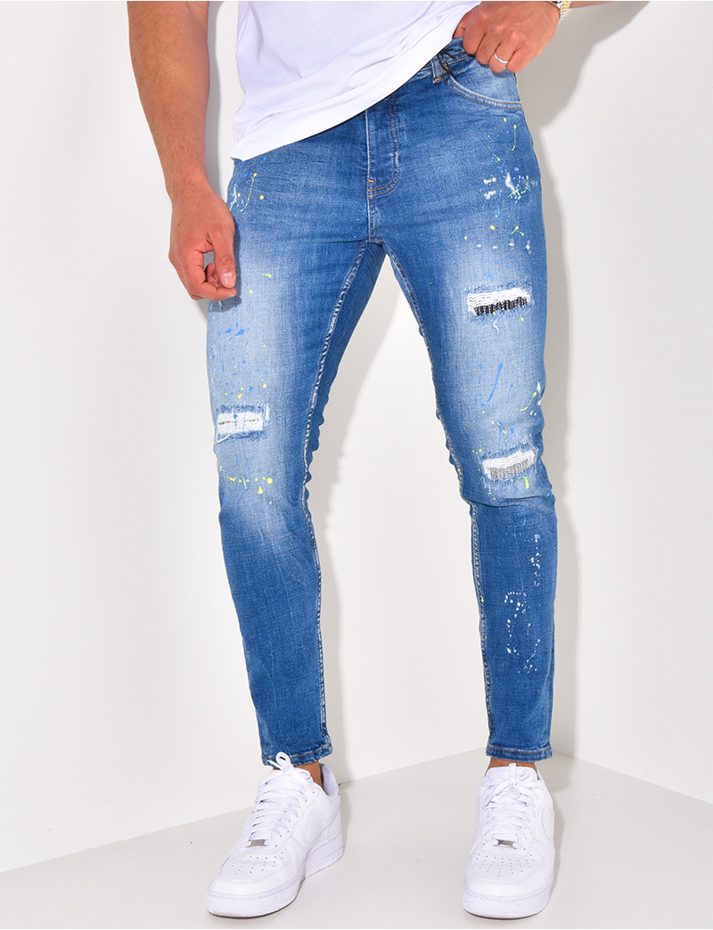 Jean Skinny Homme Tache De Peinture Jeans Homme Tache De Peinture
