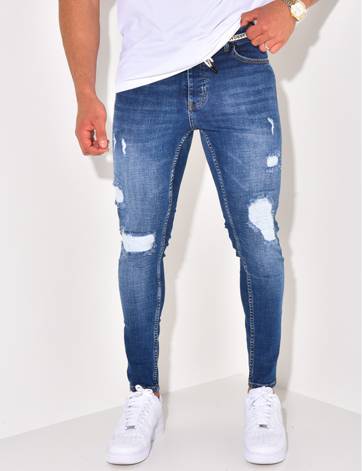 Jeans destroy à ceinture ficelle "Karomade"