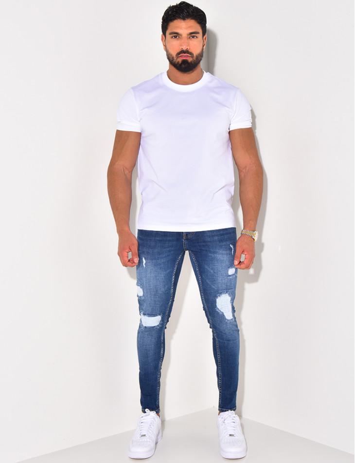 Jeans destroy à ceinture ficelle "Karomade"