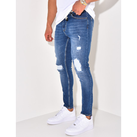 Jeans destroy à ceinture ficelle "Karomade"