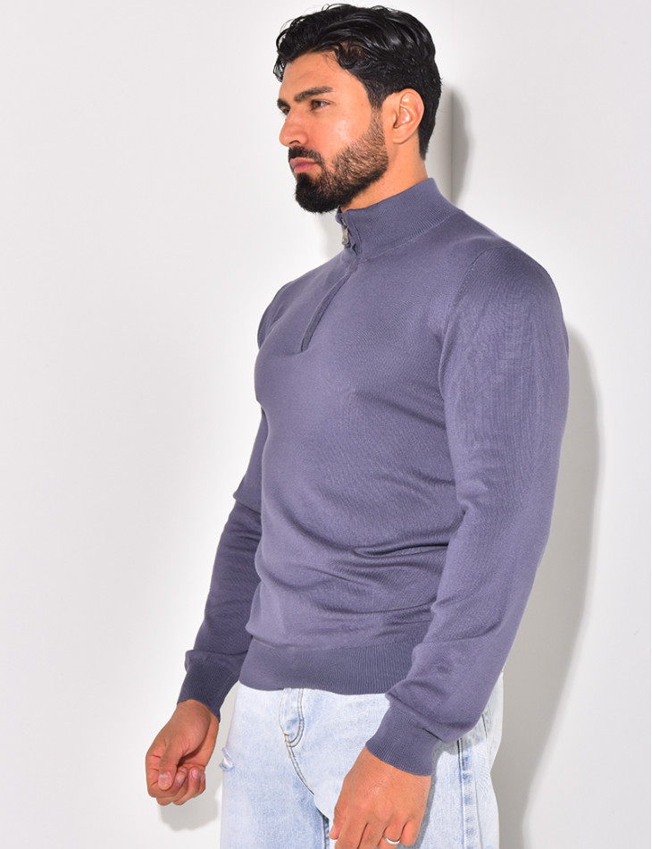 Pull fin col à fermeture éclaire