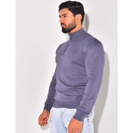 Pull fin col à fermeture éclaire