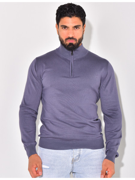 Pull fin col à fermeture éclaire