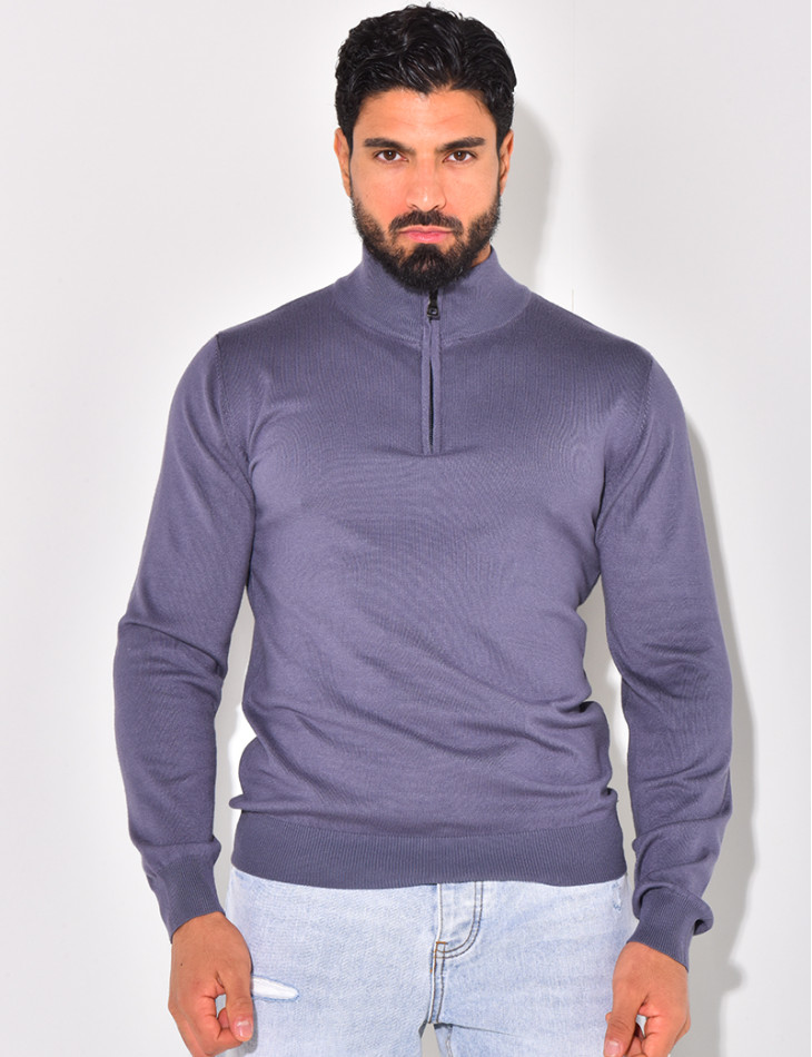 Pull fin col à fermeture éclaire