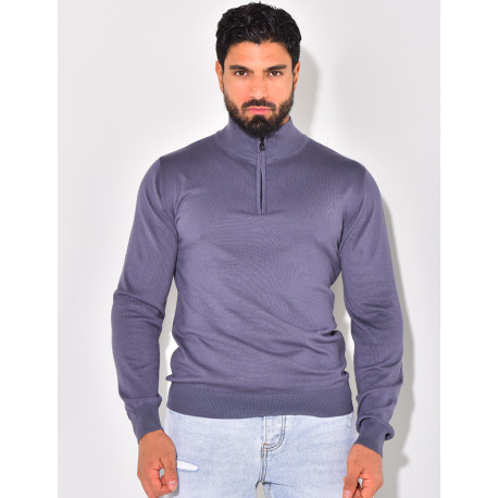 Pull fin col à fermeture éclaire