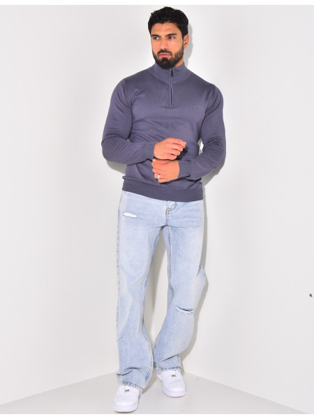 Pull fin col à fermeture éclaire