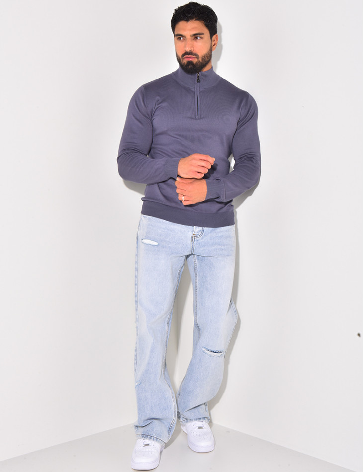 Pull fin col à fermeture éclaire