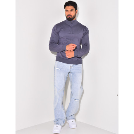 Pull fin col à fermeture éclaire