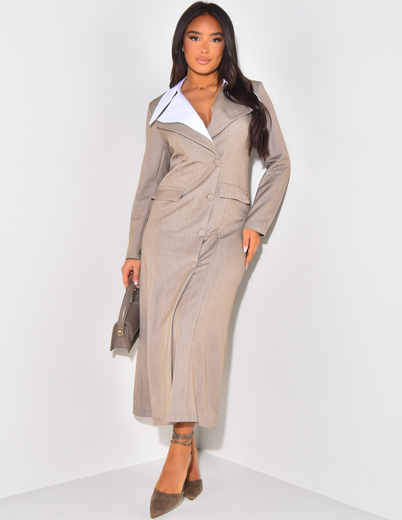 Robe blazer longue à col...