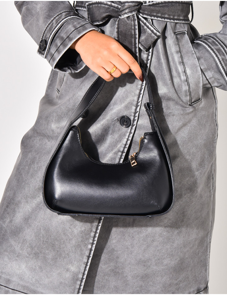Imitation leather shoulder bag in black