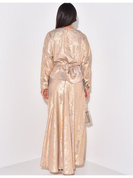 Set aus langem Rock und Top zum Binden irisierender Stoff