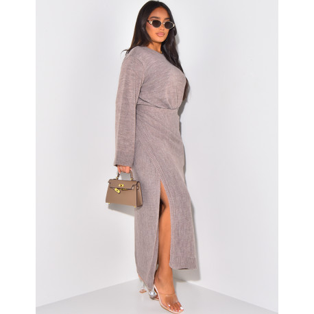 Set aus langem Pullover und Rock aus Wolle zum Binden