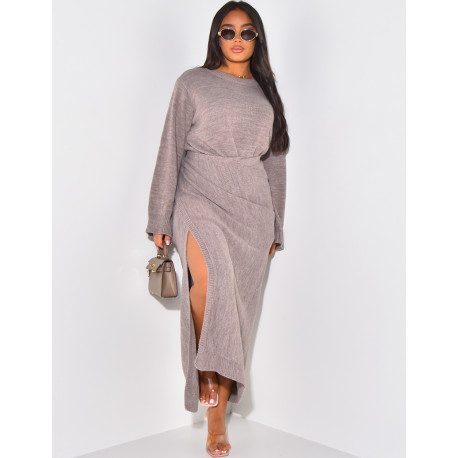 Set aus langem Pullover und Rock aus Wolle zum Binden