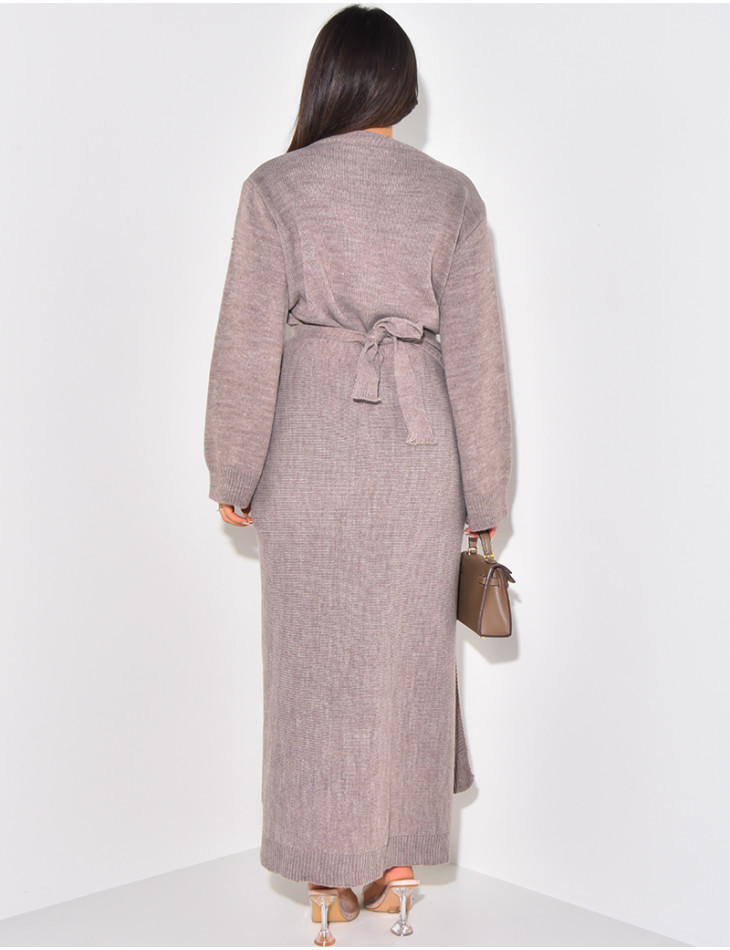 Set aus langem Pullover und Rock aus Wolle zum Binden