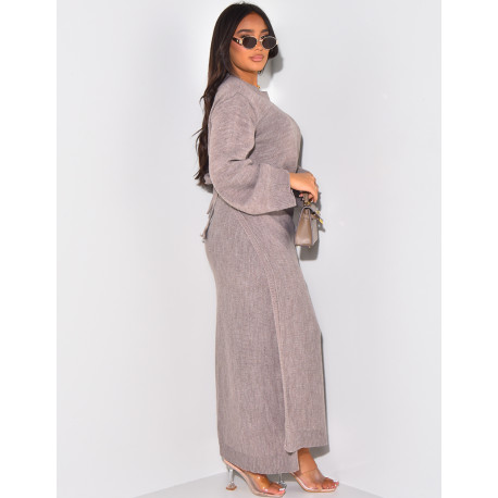 Set aus langem Pullover und Rock aus Wolle zum Binden