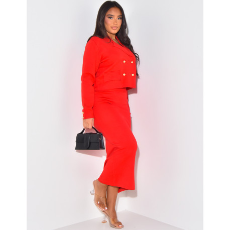 Ensemble jupe et gilet à boutons officiers