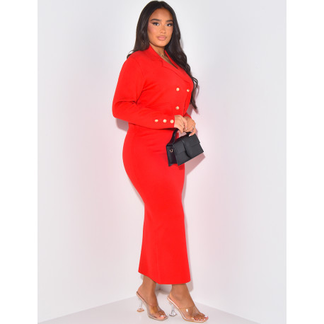 Ensemble jupe et gilet à boutons officiers