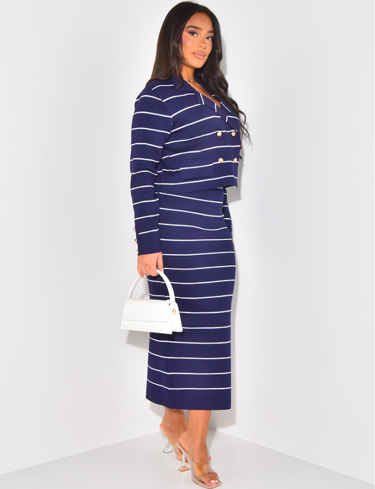 Set aus gestreiftem Offiziersknopfrock und Weste