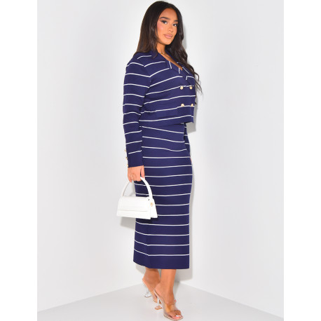 Set aus gestreiftem Offiziersknopfrock und Weste