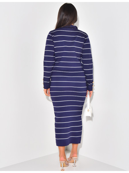 Set aus gestreiftem Offiziersknopfrock und Weste