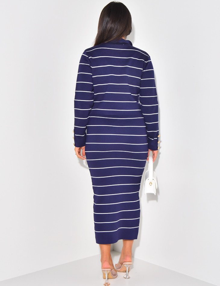 Set aus gestreiftem Offiziersknopfrock und Weste