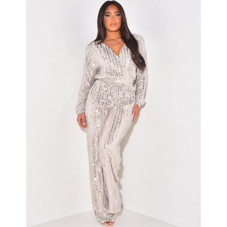 Sequin wrap-around jumpsuit