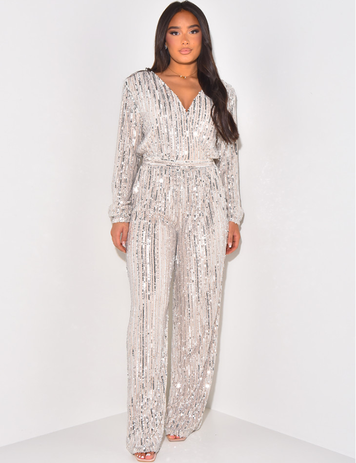 Sequin wrap-around jumpsuit