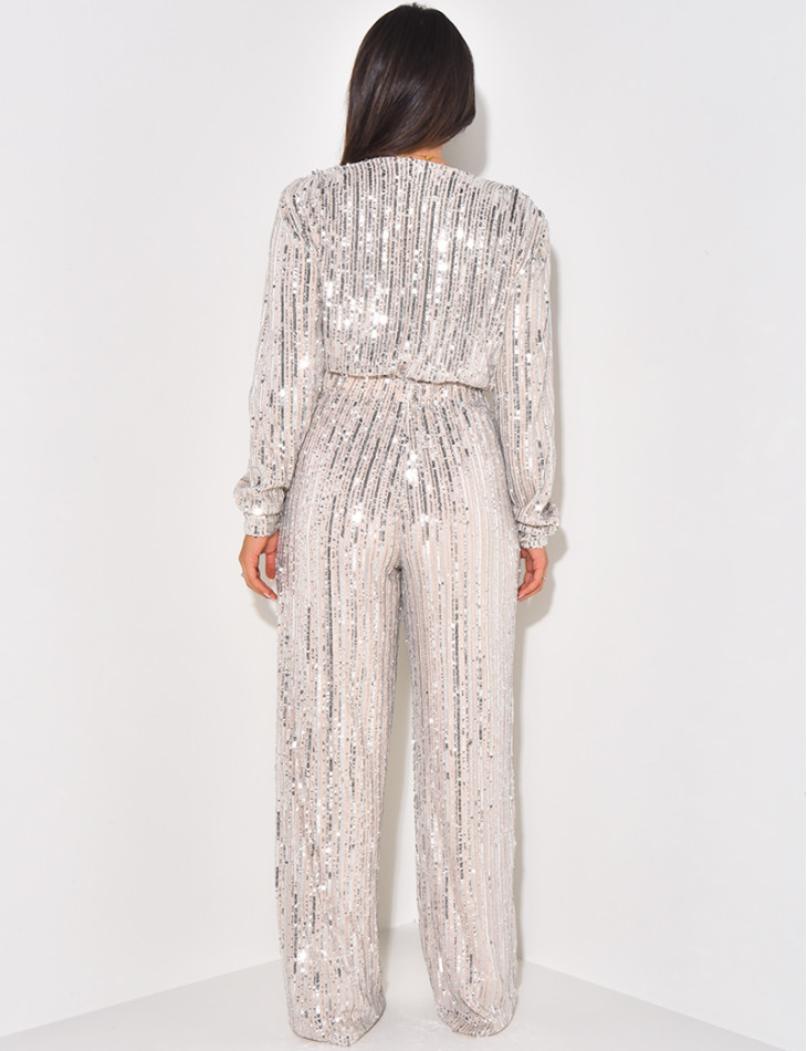 Sequin wrap-around jumpsuit