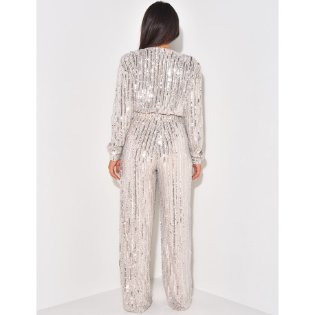 Sequin wrap-around jumpsuit