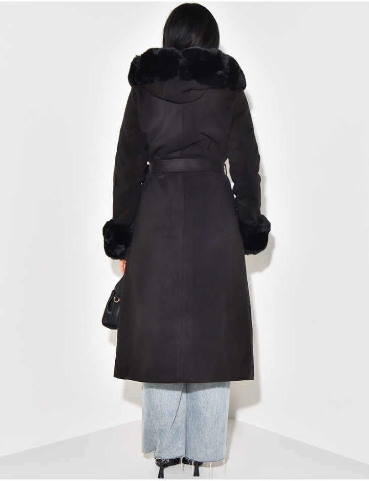 Faux fur long hooded coat outlet