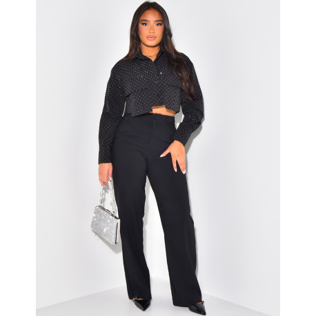 Short shirt with cargo pockets & rhinestones