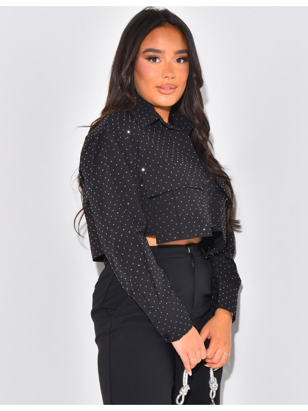 Short shirt with cargo pockets & rhinestones