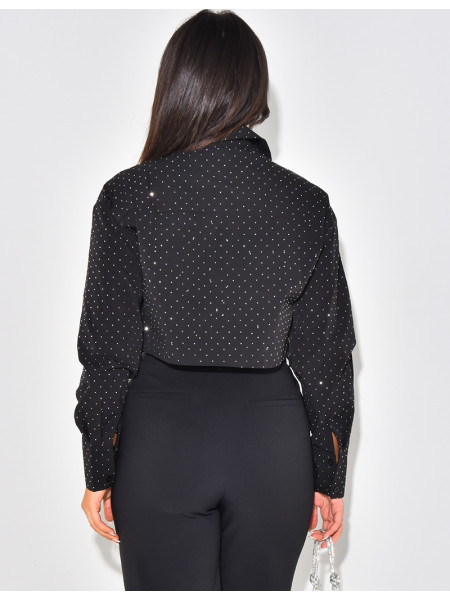 Short shirt with cargo pockets & rhinestones