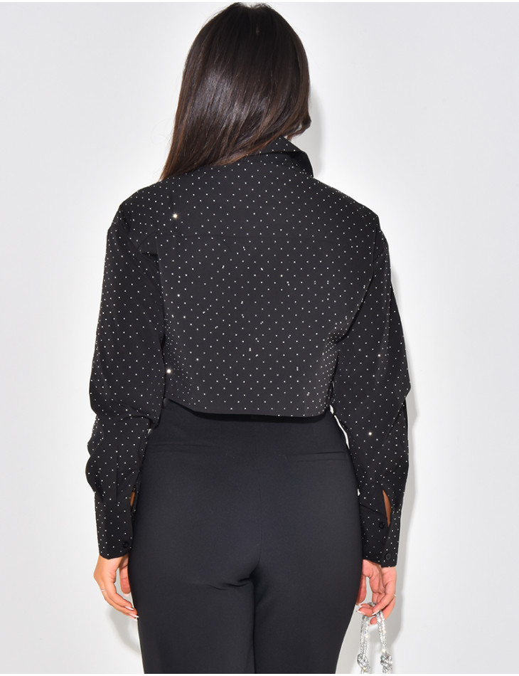 Short shirt with cargo pockets & rhinestones